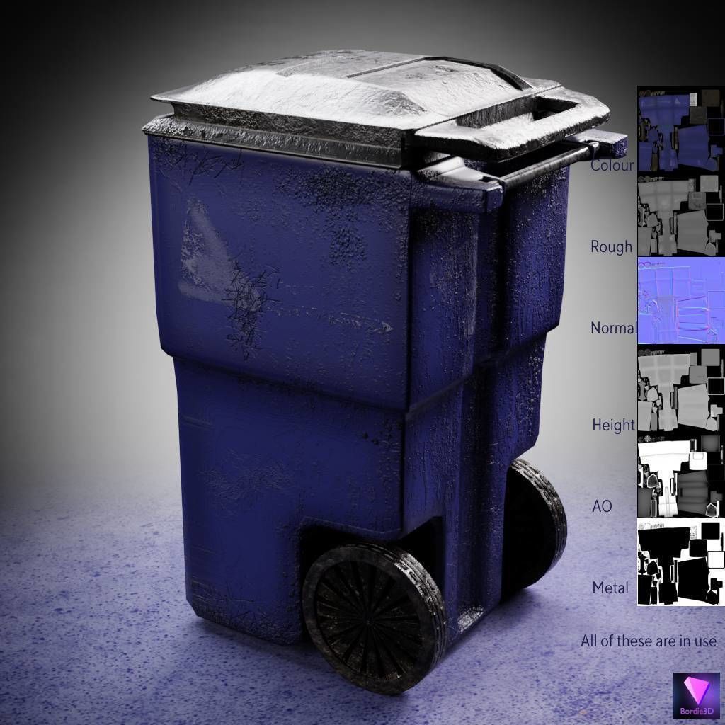 HD game-ready outdoor trash bin Low-poly 3D model_2