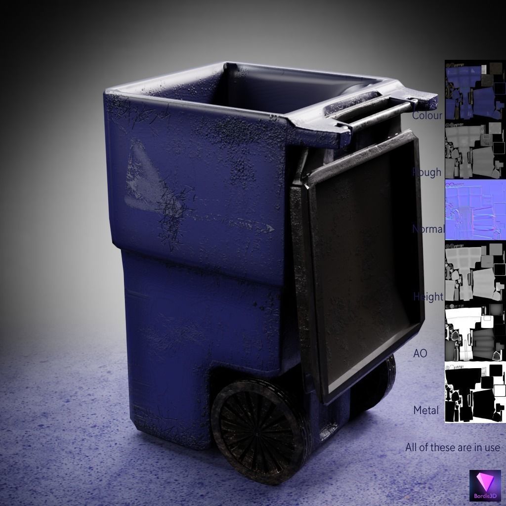 HD game-ready outdoor trash bin Low-poly 3D model_1
