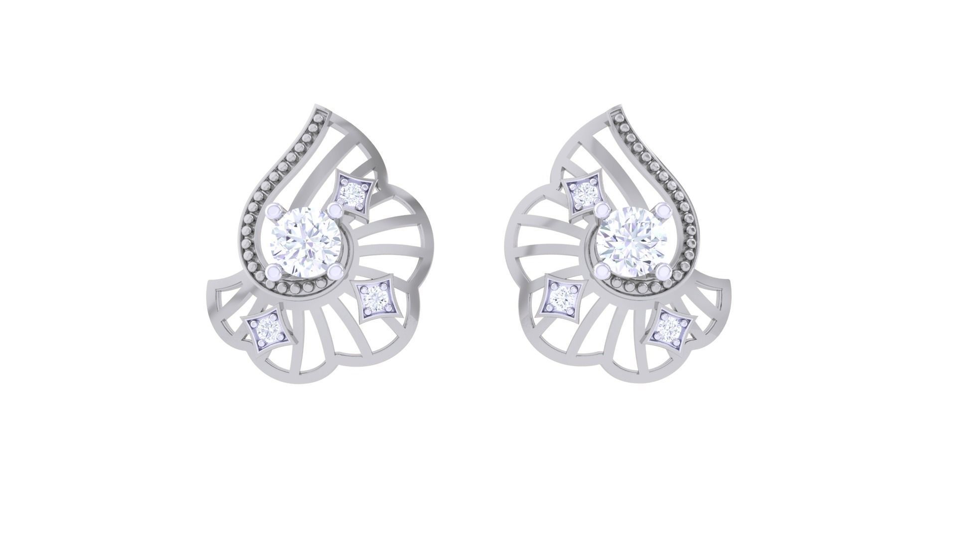 Women solitaire studs mesh Earrings 3dm stl 3mf obj glb gltf mtl 3D print model_8