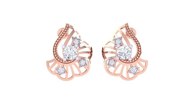 Women solitaire studs mesh Earrings 3dm stl 3mf obj glb gltf mtl 3D print model
