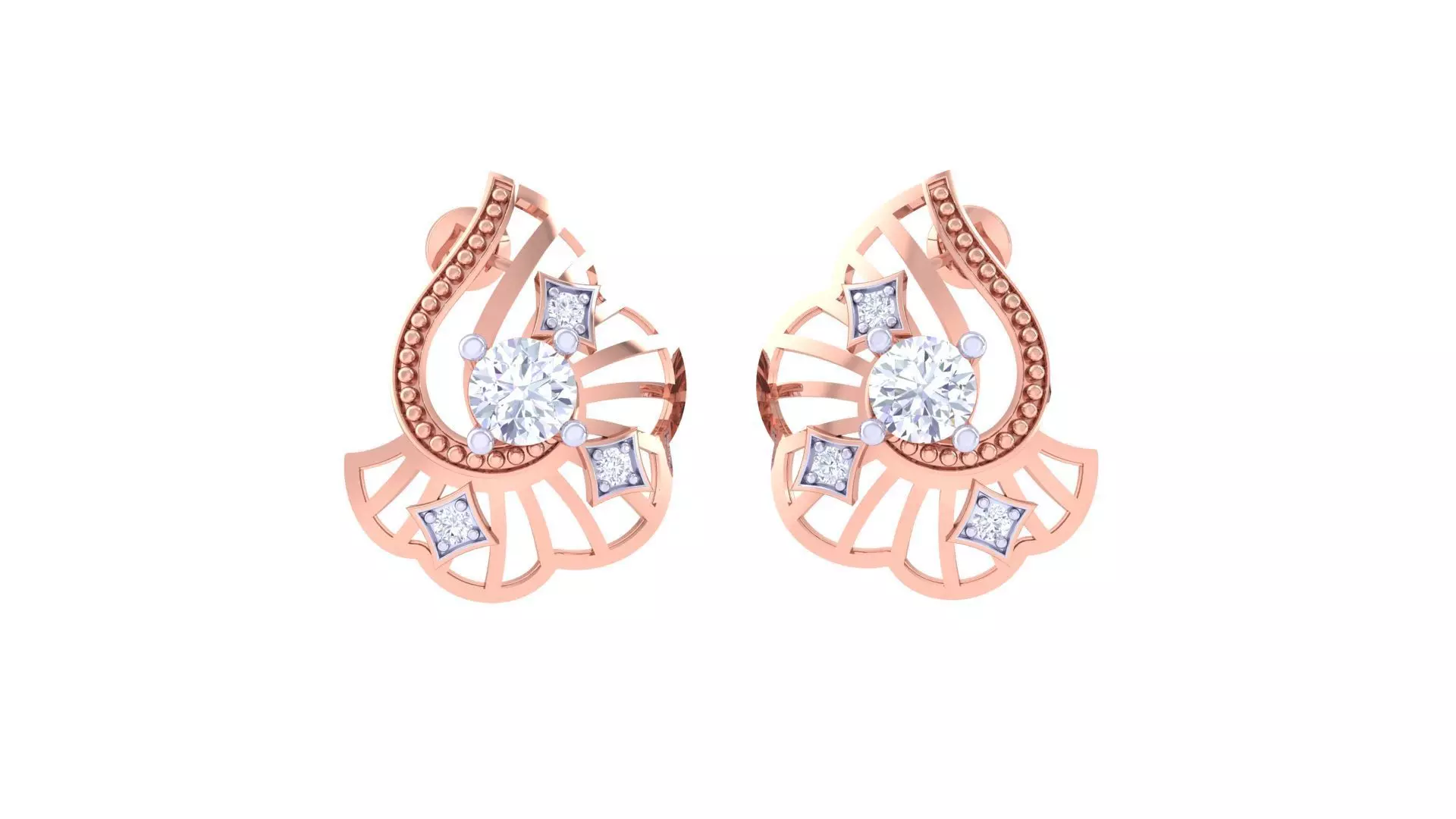 Women solitaire studs mesh Earrings 3dm stl 3mf obj glb gltf mtl 3D print model_0