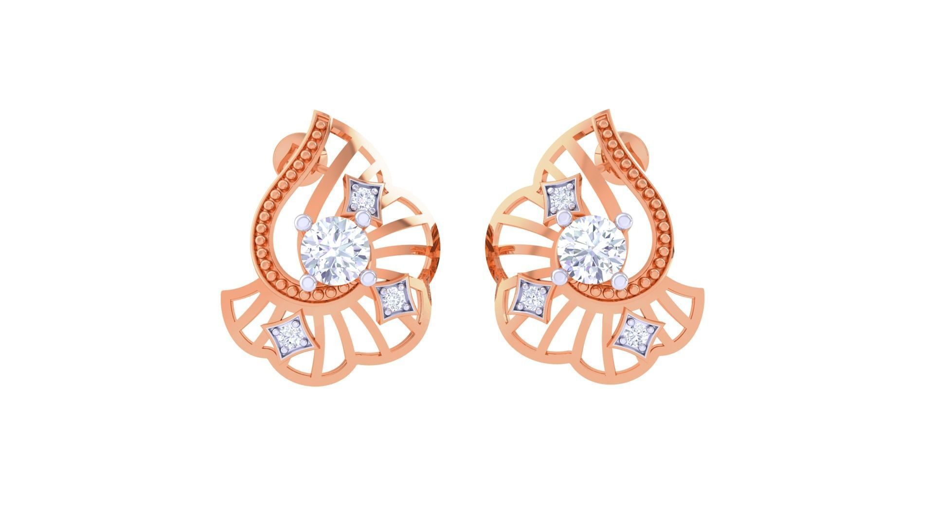 Women solitaire studs mesh Earrings 3dm stl 3mf obj glb gltf mtl 3D print model_6