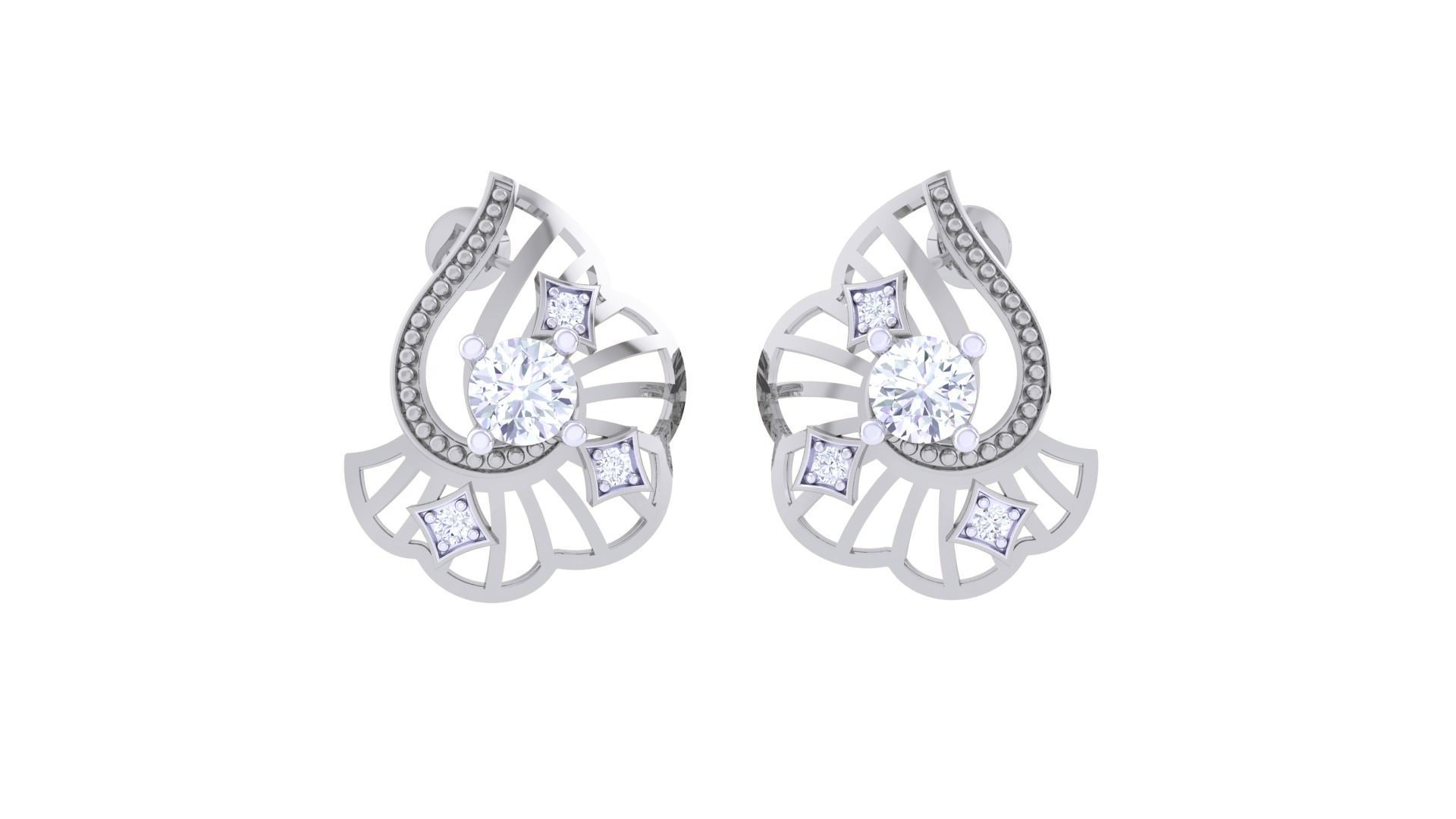 Women solitaire studs mesh Earrings 3dm stl 3mf obj glb gltf mtl 3D print model_4