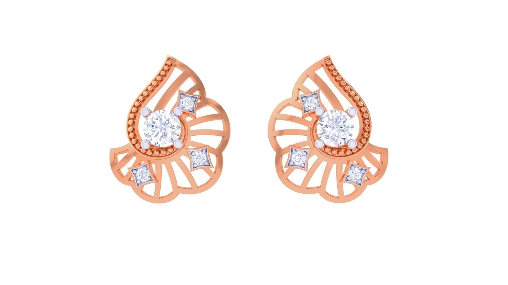 Women solitaire studs mesh Earrings 3dm stl 3mf obj glb gltf mtl 3D print model_9