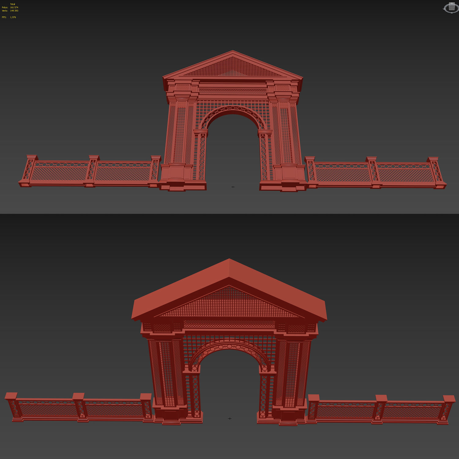 Entrance  arch for parks and alleys Low-poly 3D model_8
