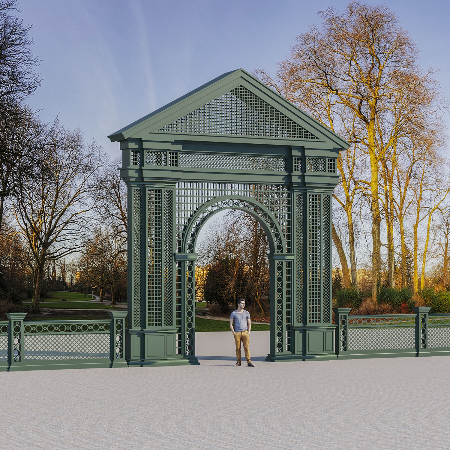 Entrance  arch for parks and alleys Low-poly 3D model_1