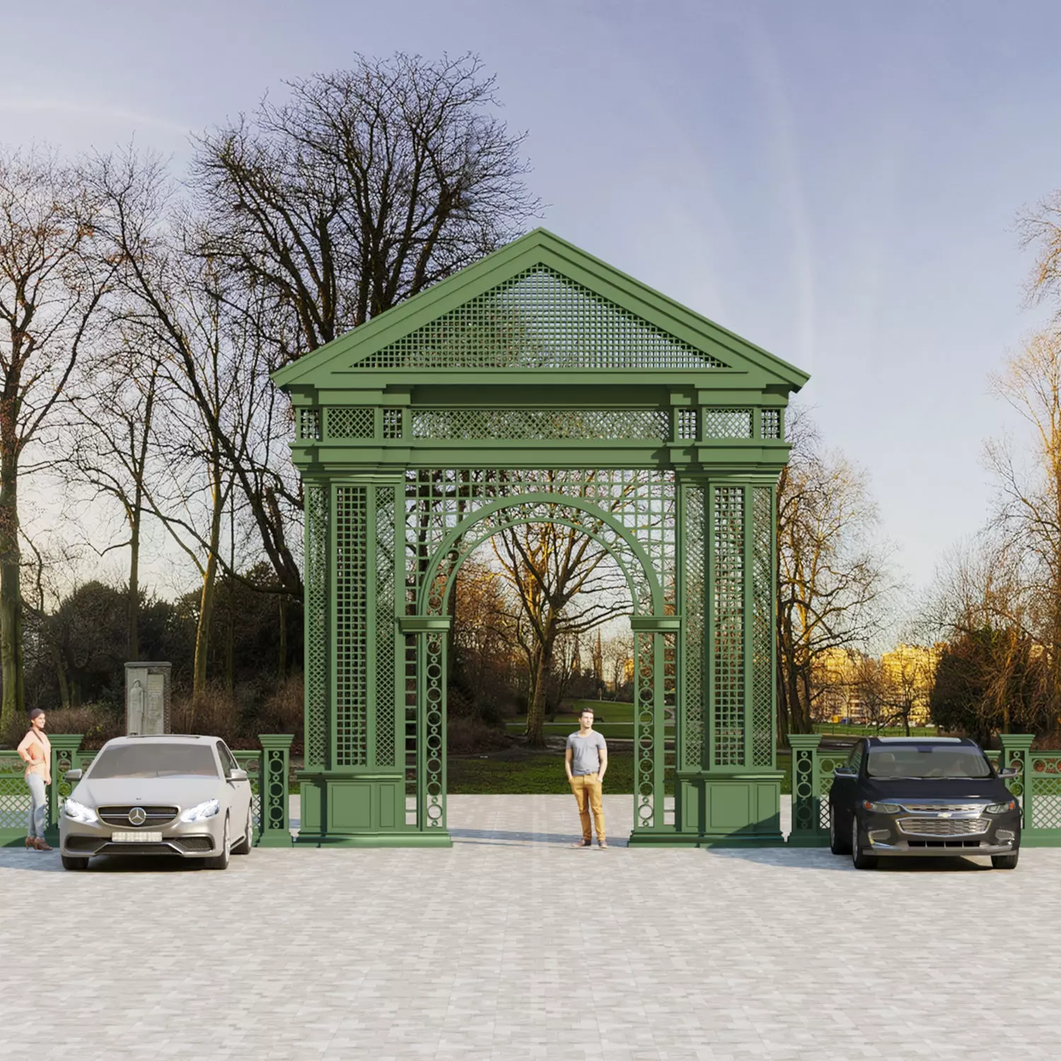 Entrance  arch for parks and alleys Low-poly 3D model_0