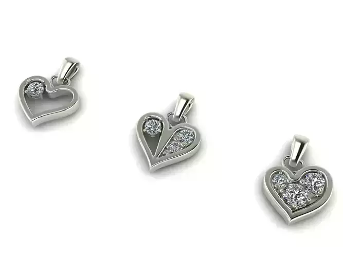 3 Hearts Diamond Pendants - 2