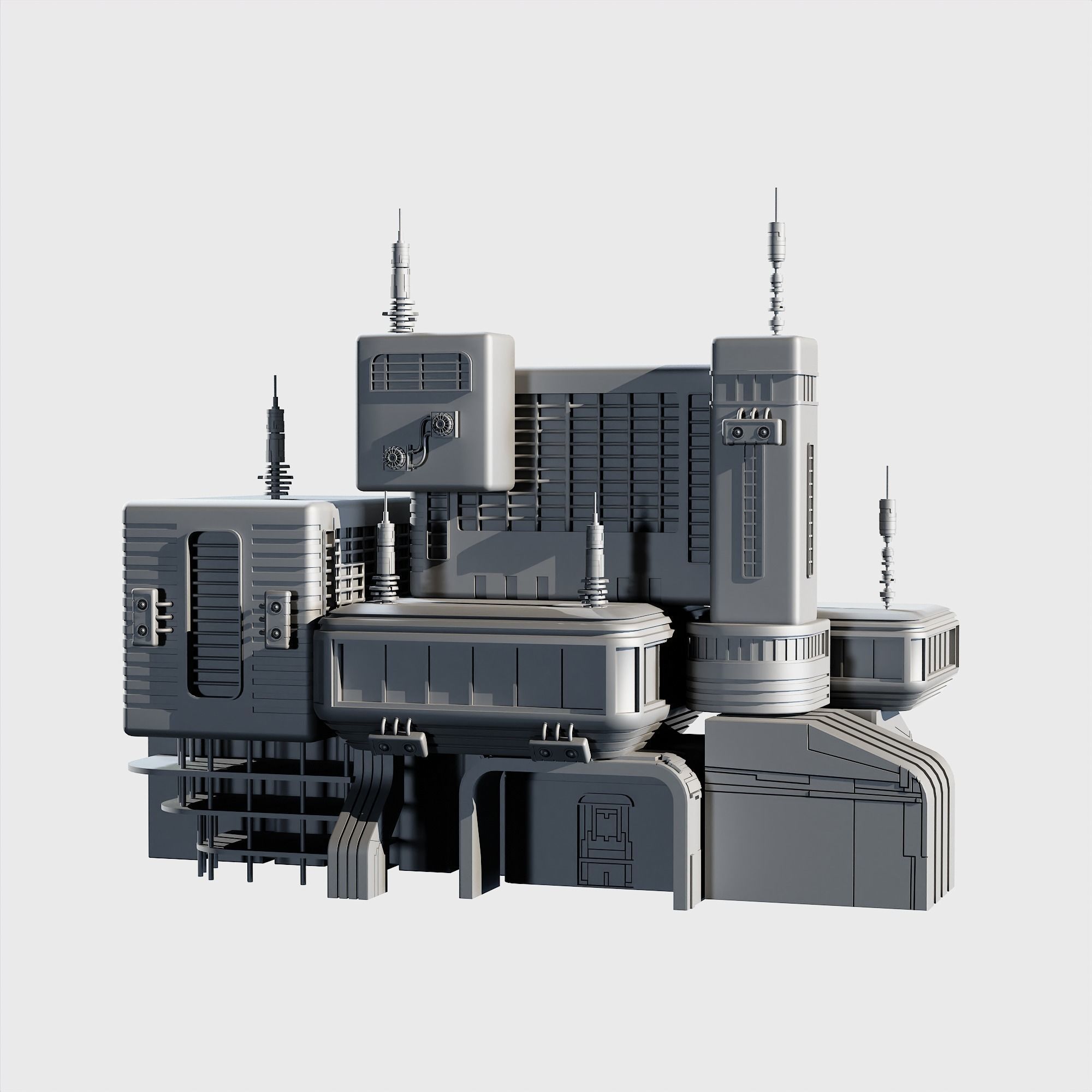 10 Scifi Bulding  More Then 30 Props Low-poly 3D model_1