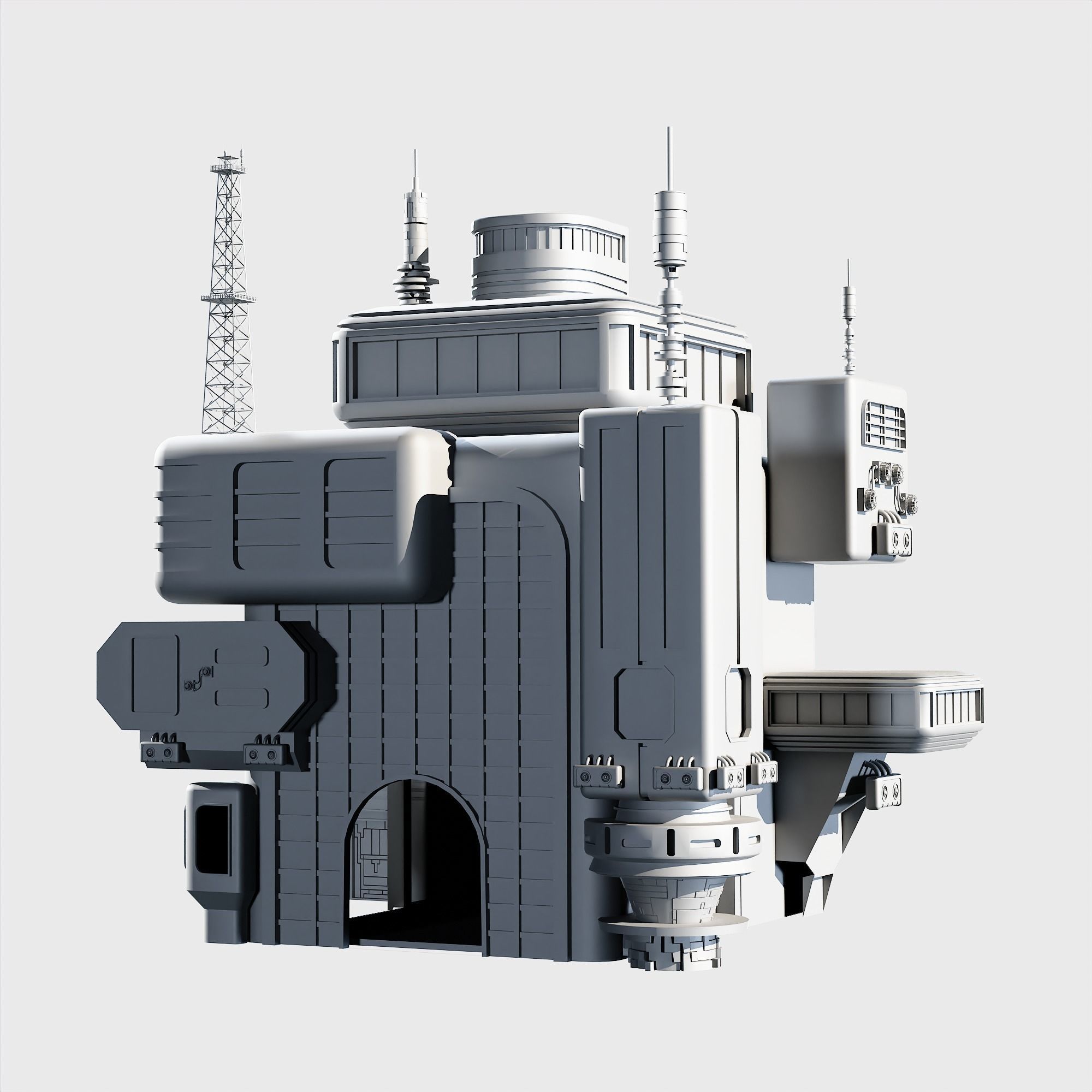 10 Scifi Bulding  More Then 30 Props Low-poly 3D model_4