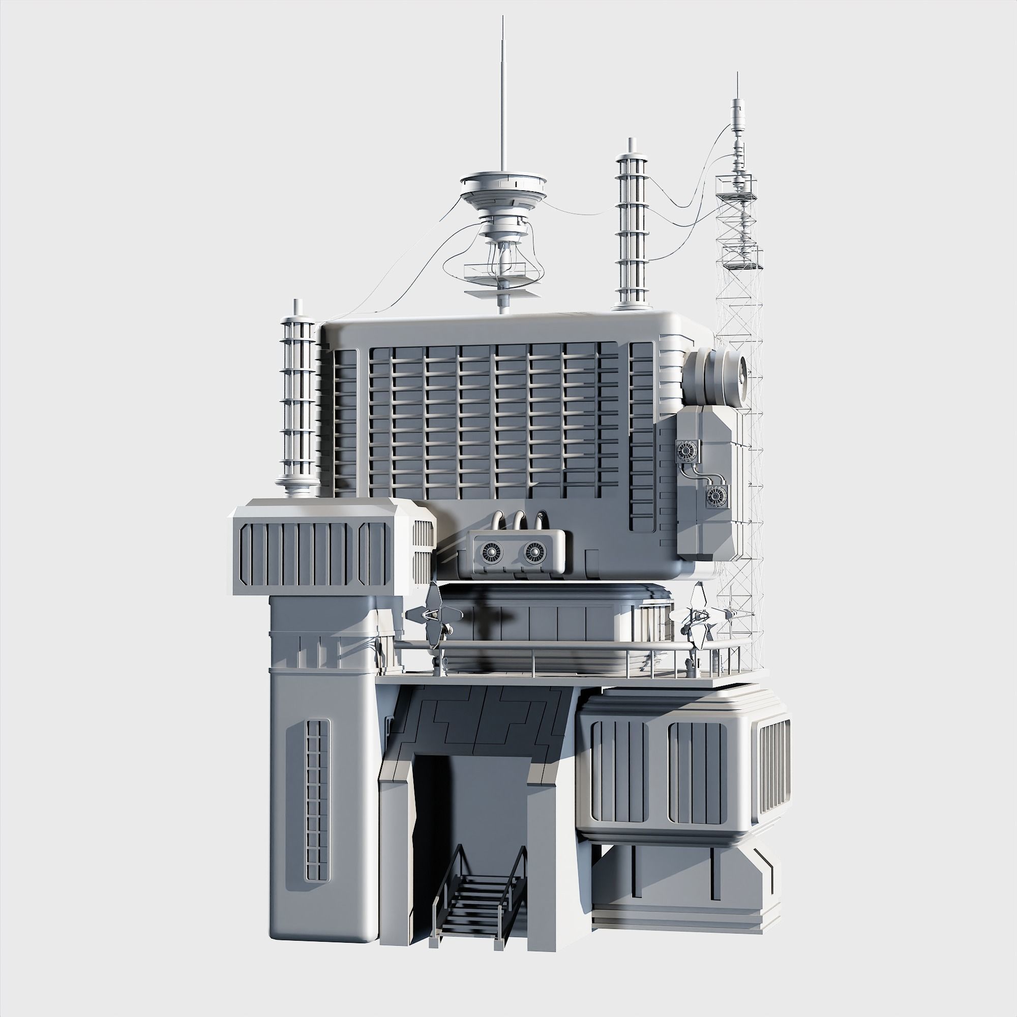 10 Scifi Bulding  More Then 30 Props Low-poly 3D model_6