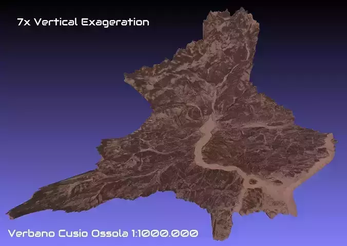 Italy 3D Map of Verbano Cusio Ossola Provice 1 to 1000000