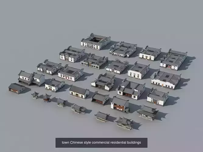 town Chinese style commercial residential buildings 3D Model Collection