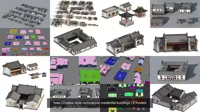 town Chinese style commercial residential buildings