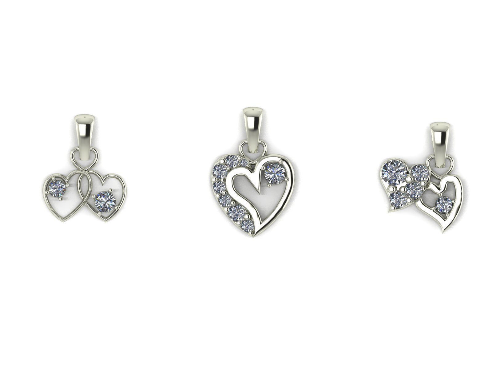 3 Heart Pendants with Diamonds - 3 3D print model_1