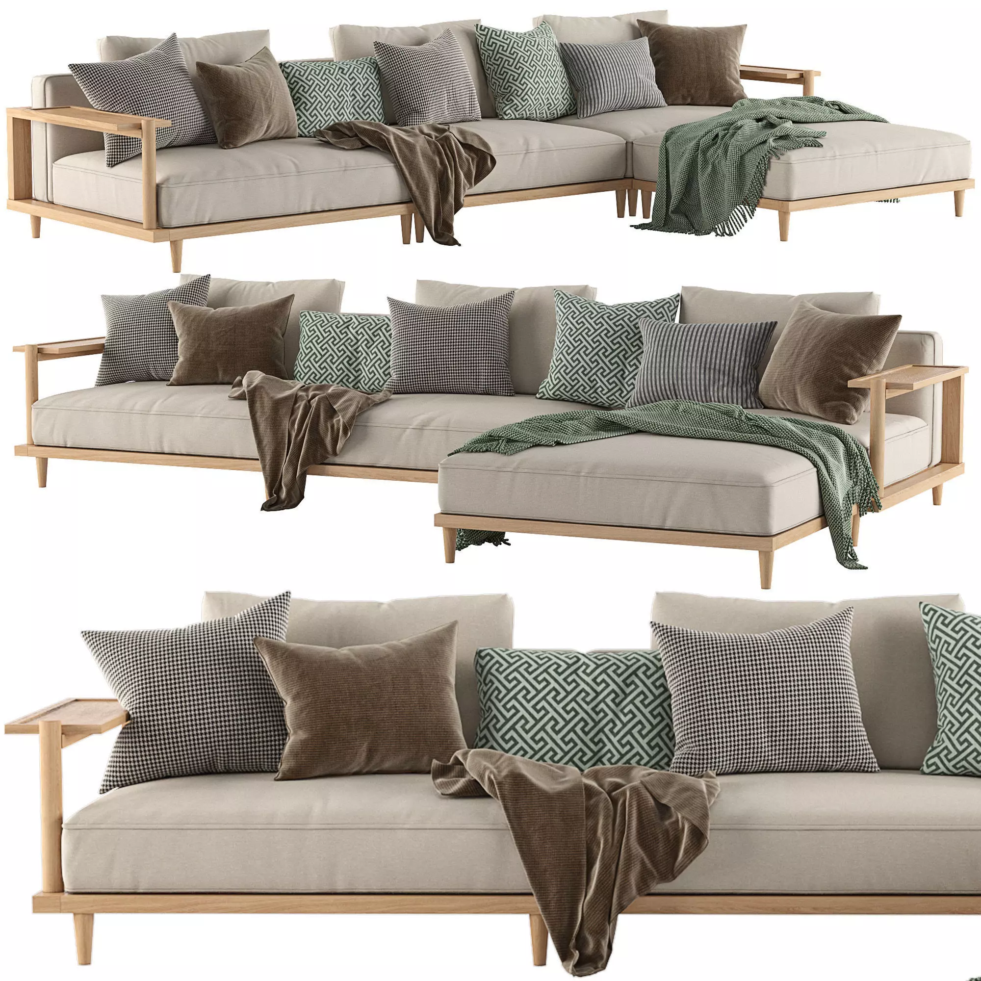 Riddle Ash Wood Outdoor L-Shaped Sectional Sofa by Acanva 3D model