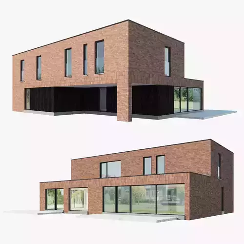 Modern House 03 red brick and black wood