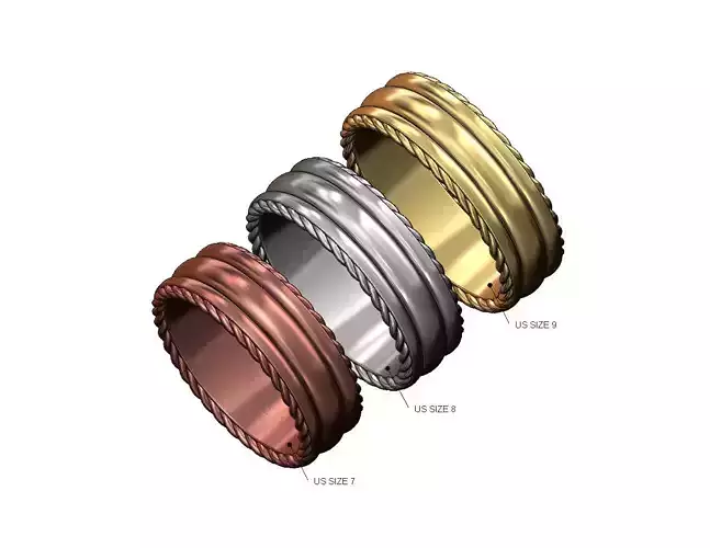 Triple band braided rope sides ring US sizes 7 8 9