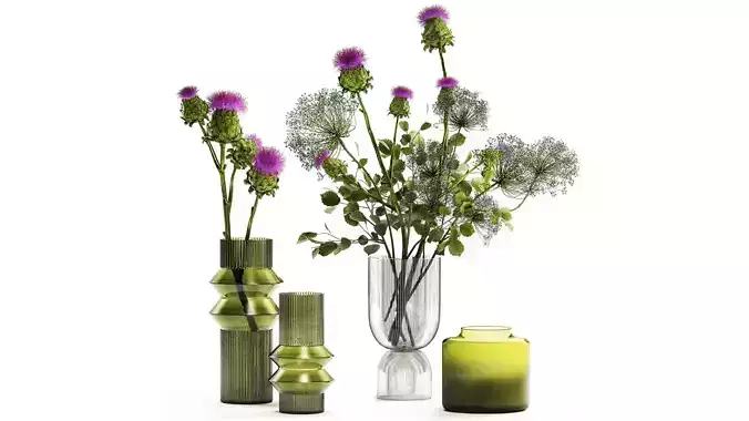 Beautiful bouquet of Heracleum thorn Thistle in a glass vase 294