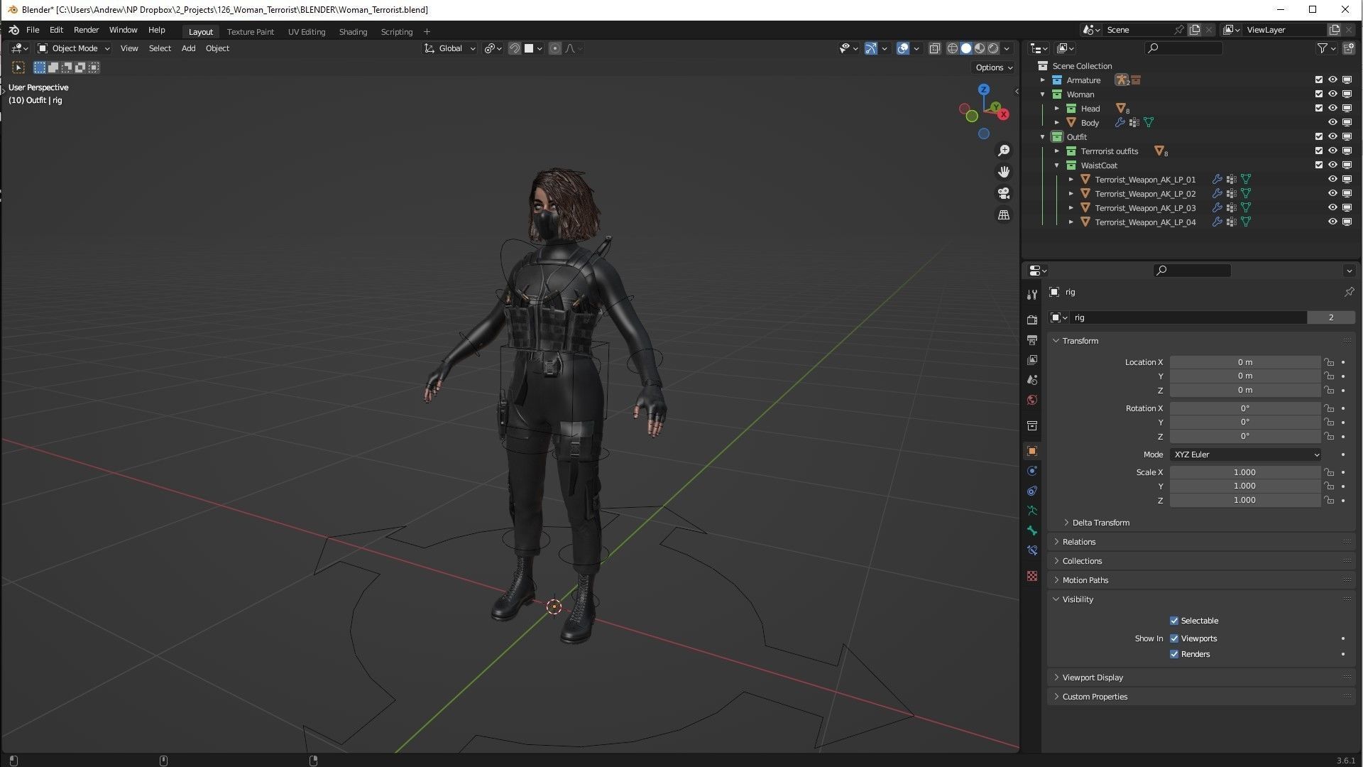 Realistic 3D model of Man - Military Woman - Modular - Rigged  Low-poly 3D model_6