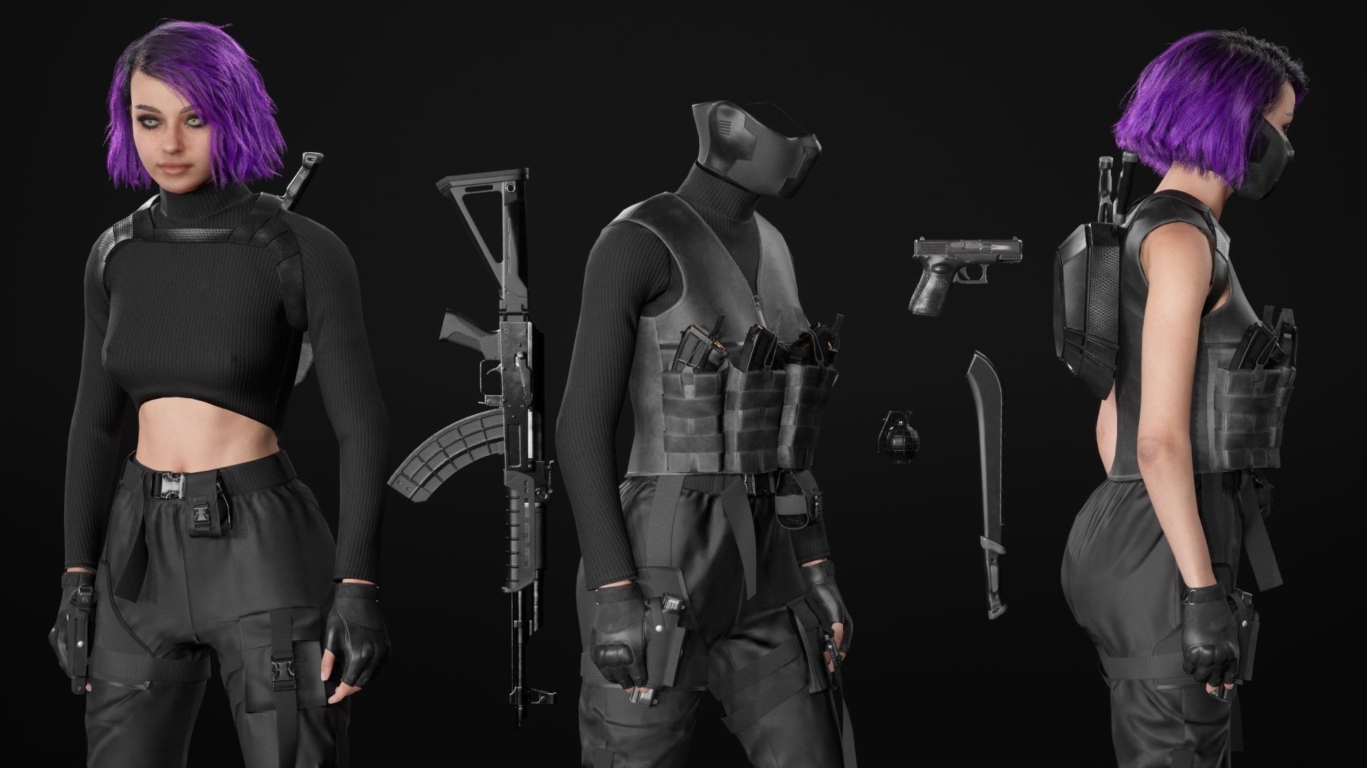 Realistic 3D model of Man - Military Woman - Modular - Rigged  Low-poly 3D model_22