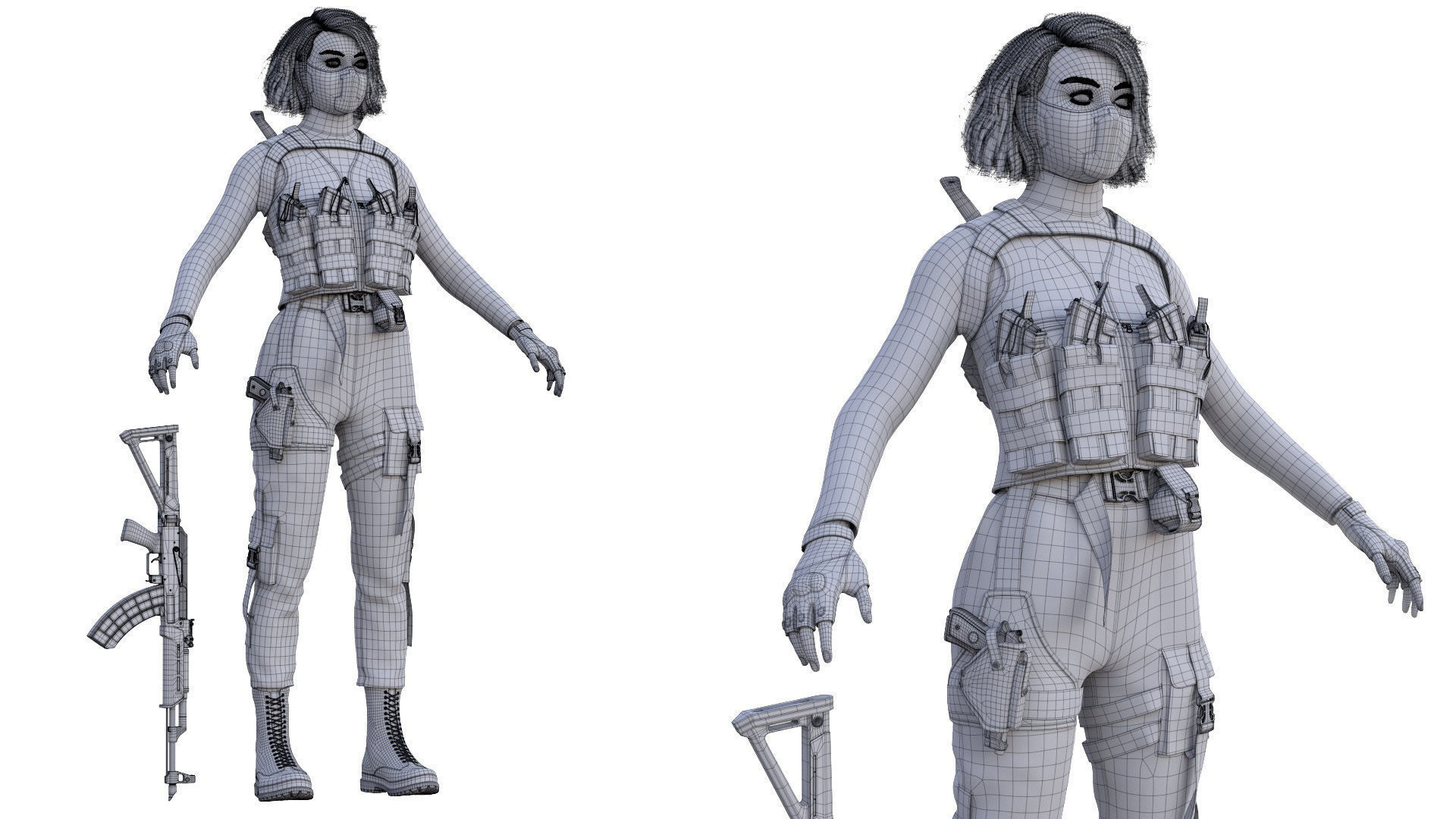 Realistic 3D model of Man - Military Woman - Modular - Rigged  Low-poly 3D model_17