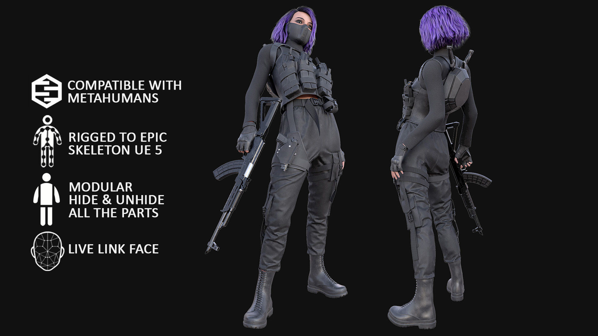 Realistic 3D model of Man - Military Woman - Modular - Rigged  Low-poly 3D model_4