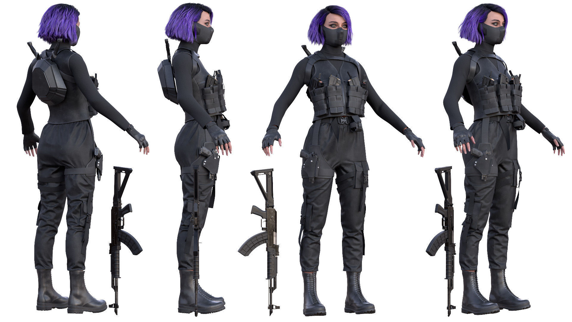 Realistic 3D model of Man - Military Woman - Modular - Rigged  Low-poly 3D model_5