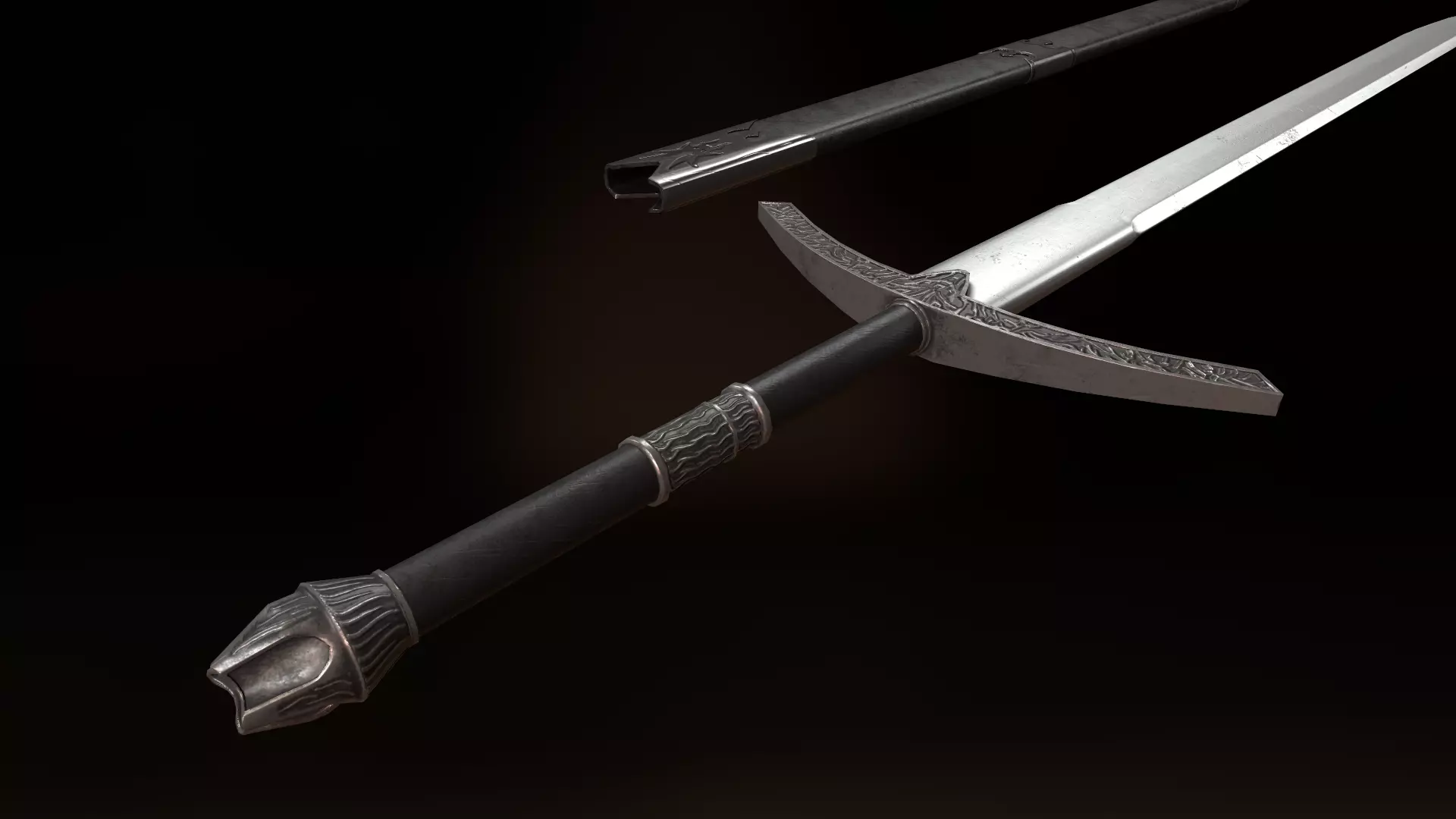 Iron Longsword with Sheath - PBR Low-poly Model Free low-poly 3D model