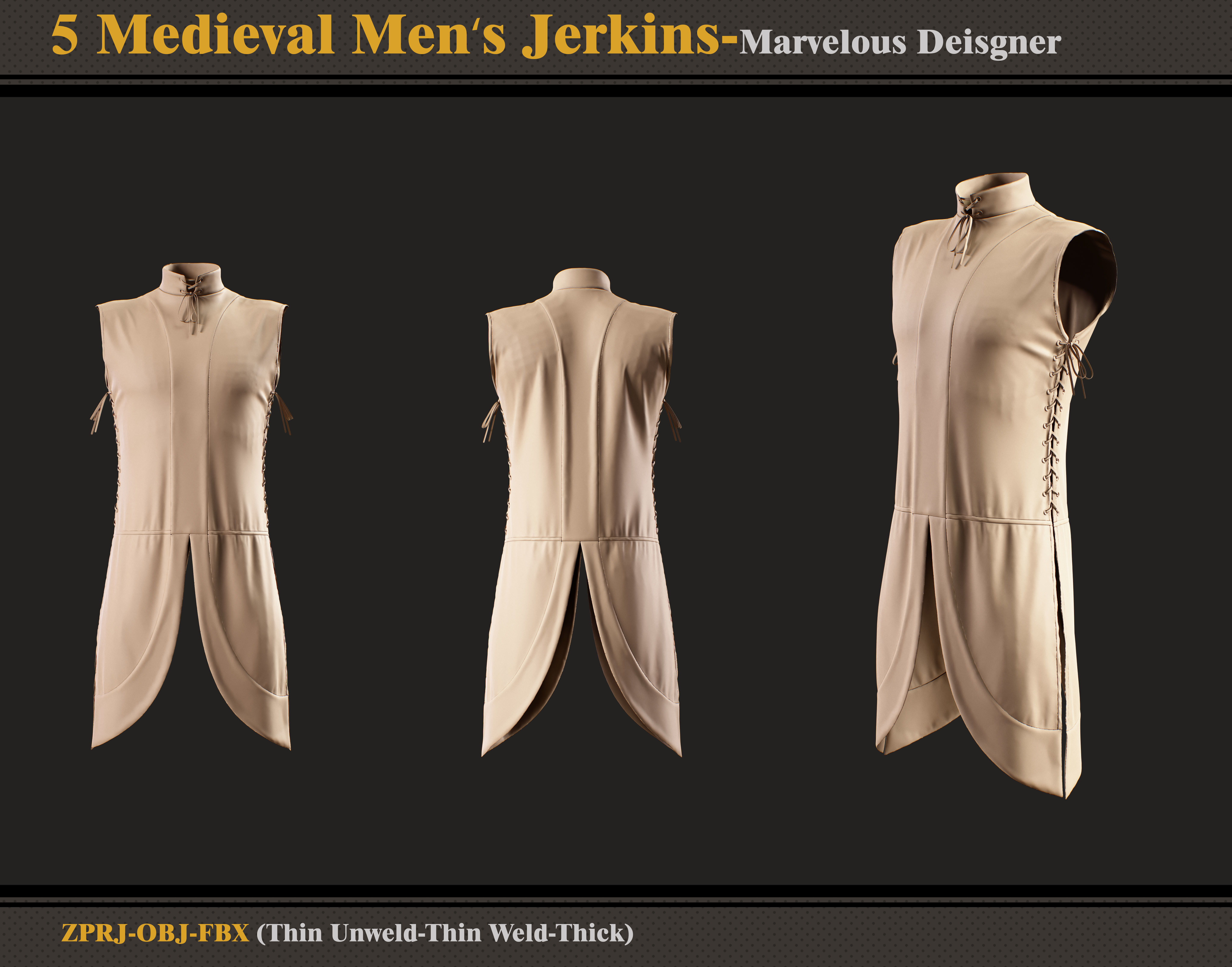 5 Medieval Men Jerkins-ZPRJ-FBX-OBJ 3D model_4