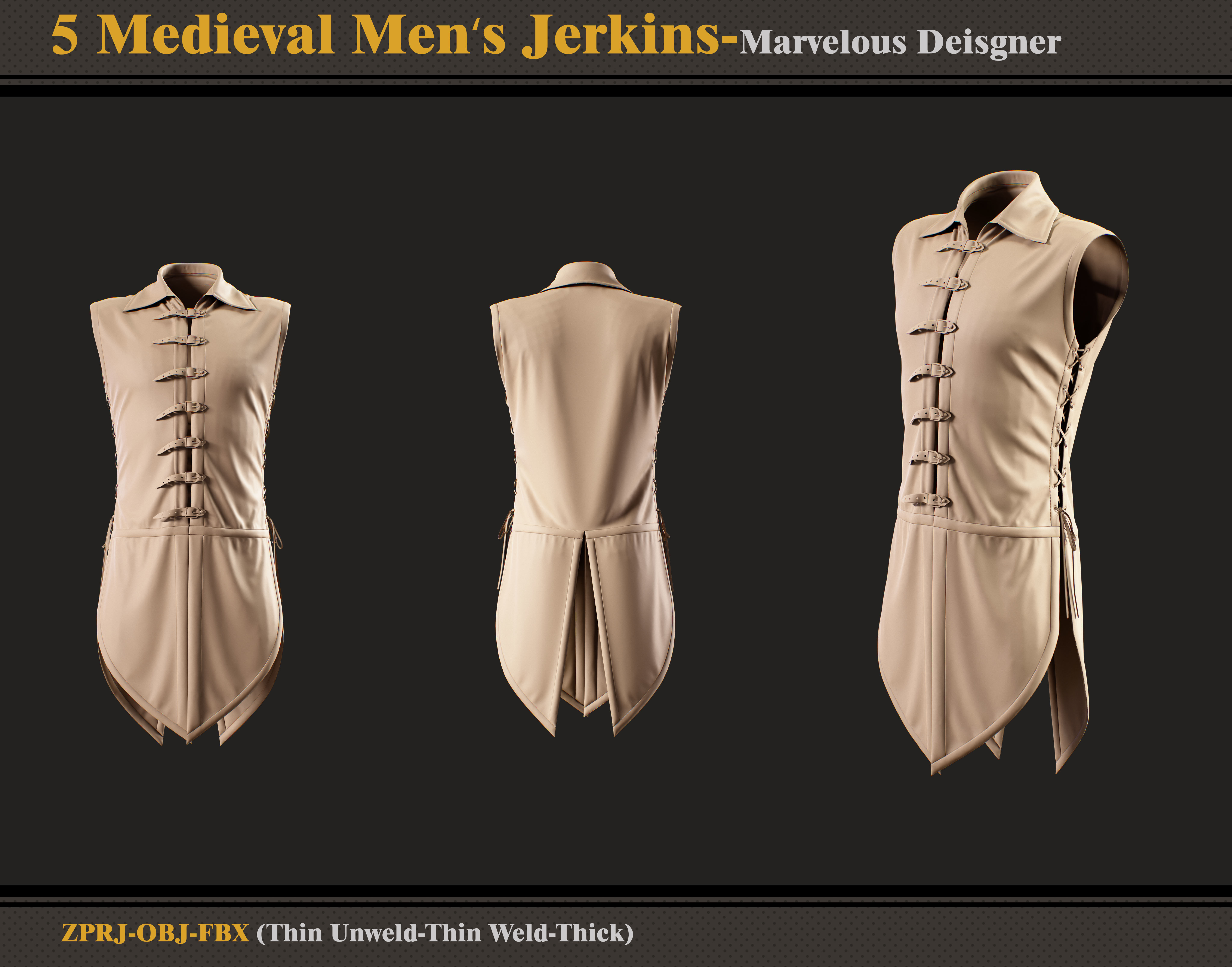5 Medieval Men Jerkins-ZPRJ-FBX-OBJ 3D model_2