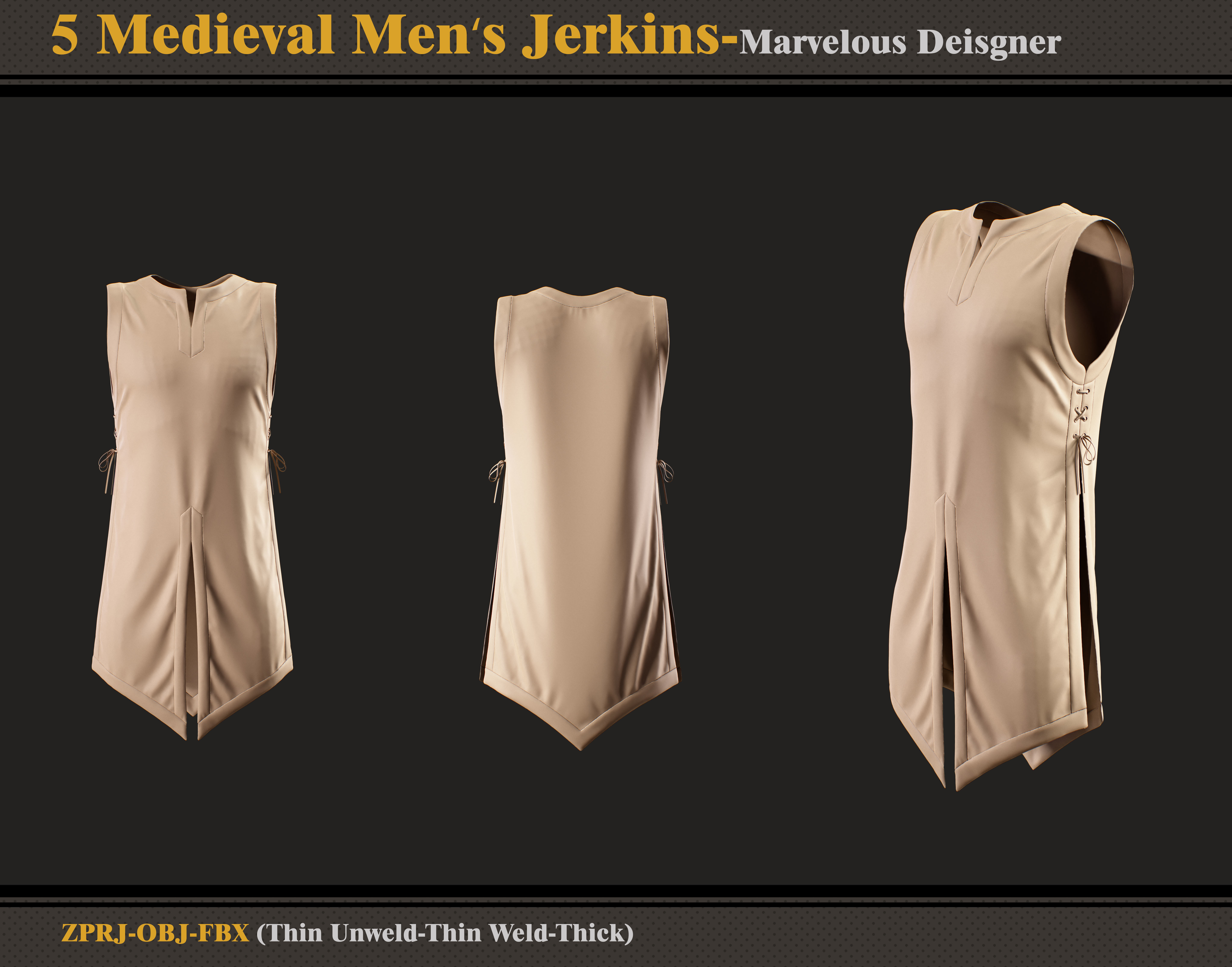 5 Medieval Men Jerkins-ZPRJ-FBX-OBJ 3D model_5