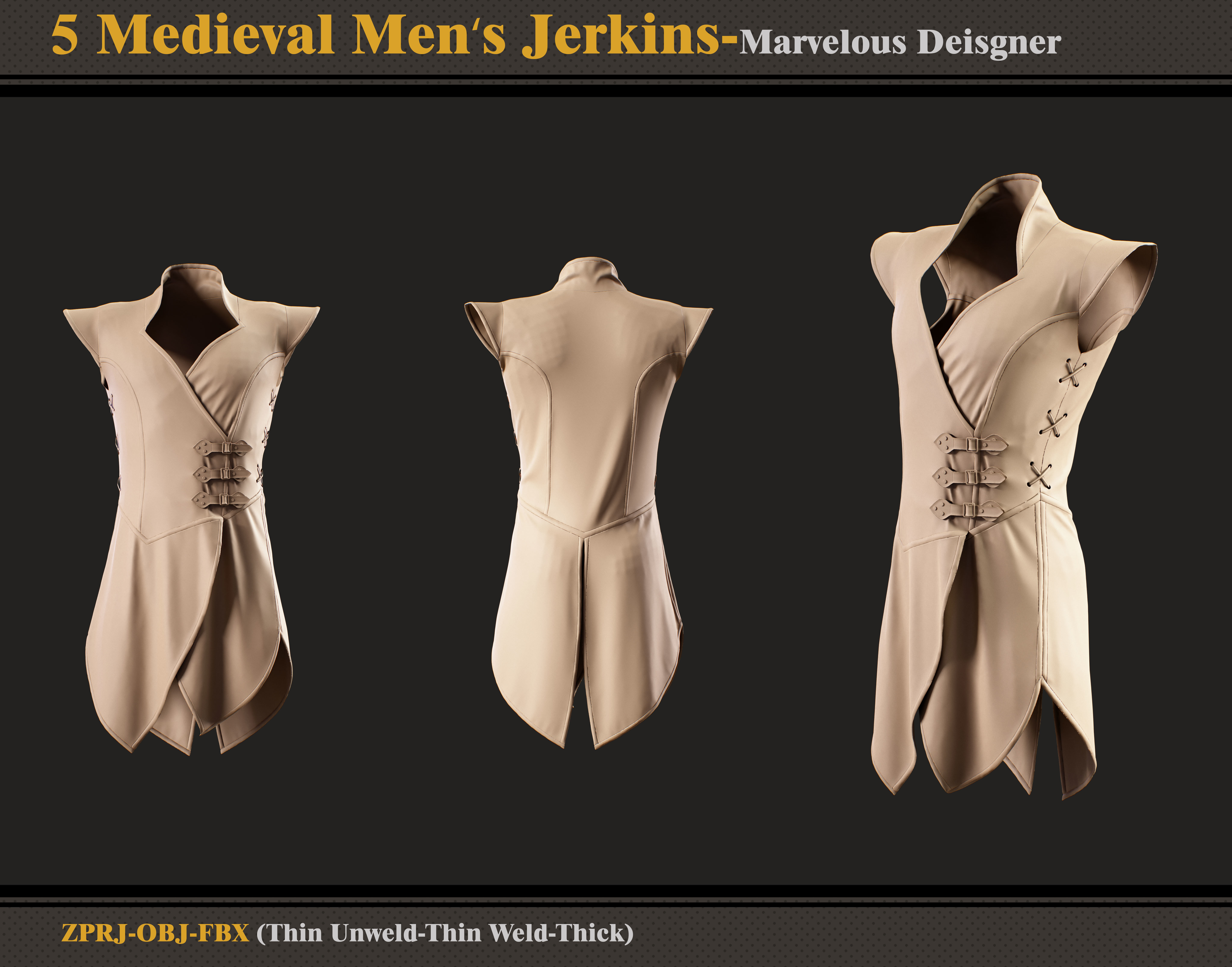 5 Medieval Men Jerkins-ZPRJ-FBX-OBJ 3D model_1