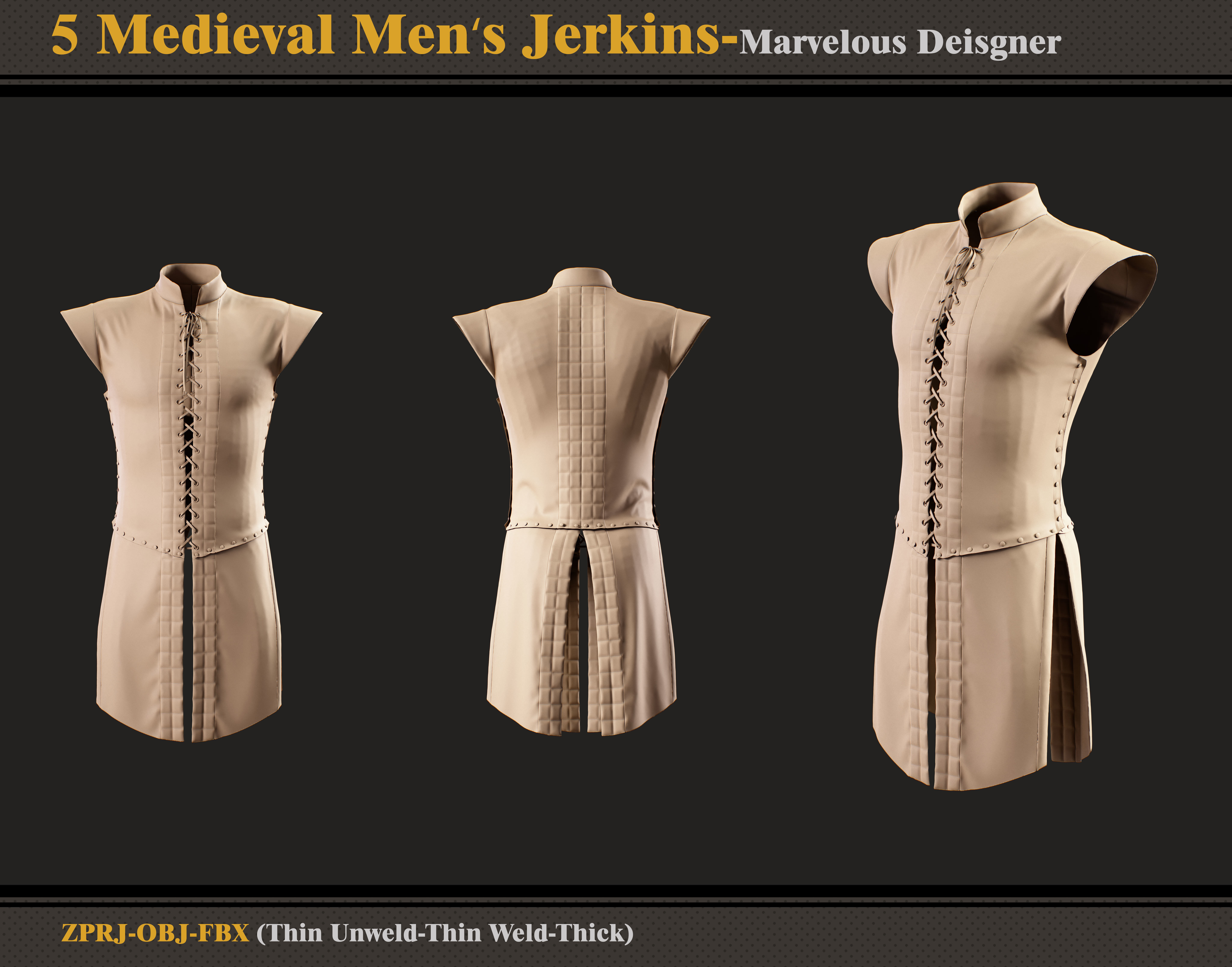 5 Medieval Men Jerkins-ZPRJ-FBX-OBJ 3D model_3