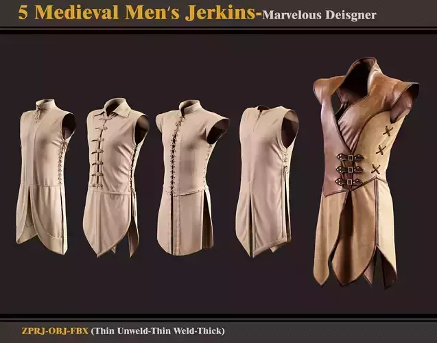 5 Medieval Men Jerkins-ZPRJ-FBX-OBJ