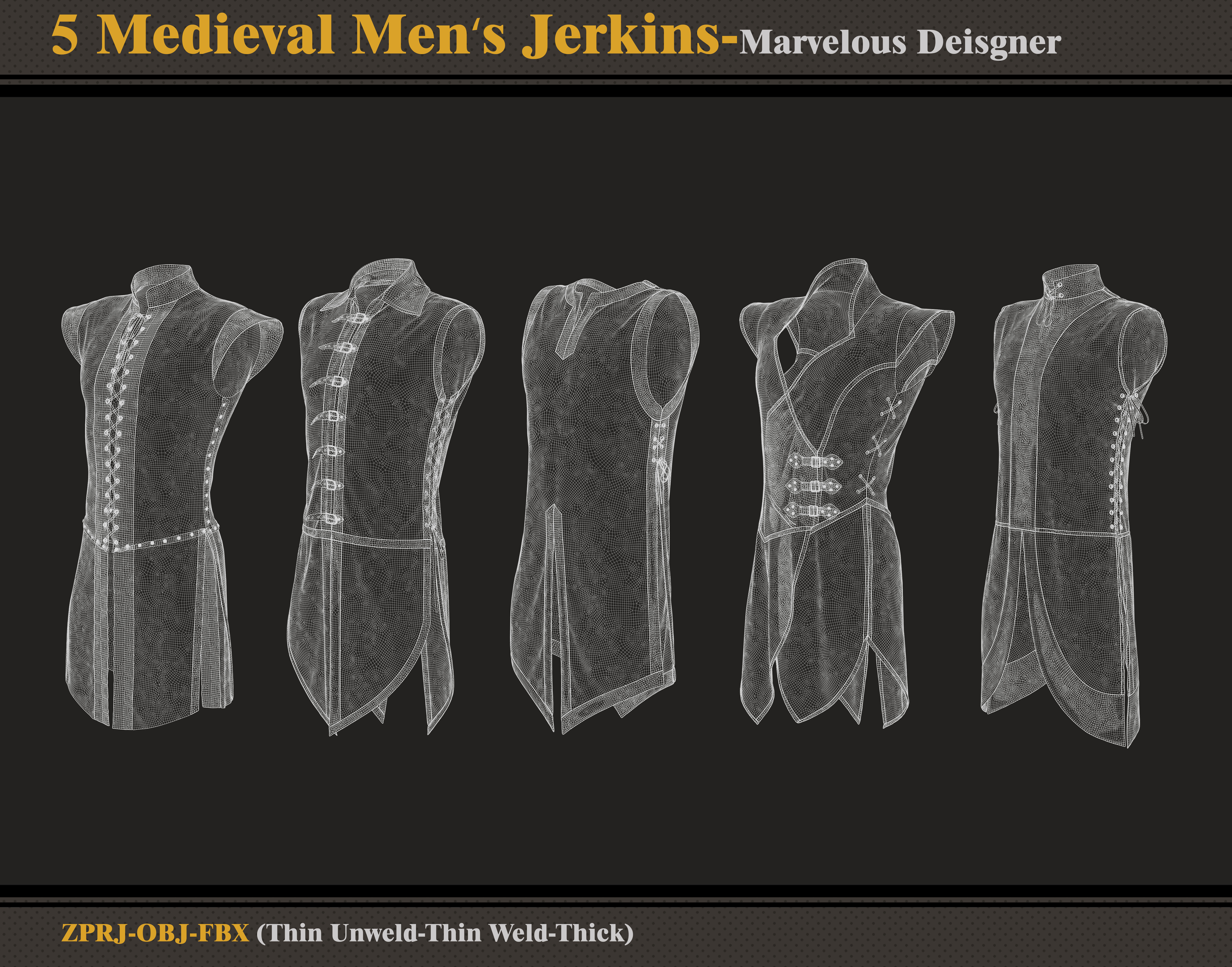 5 Medieval Men Jerkins-ZPRJ-FBX-OBJ 3D model_6