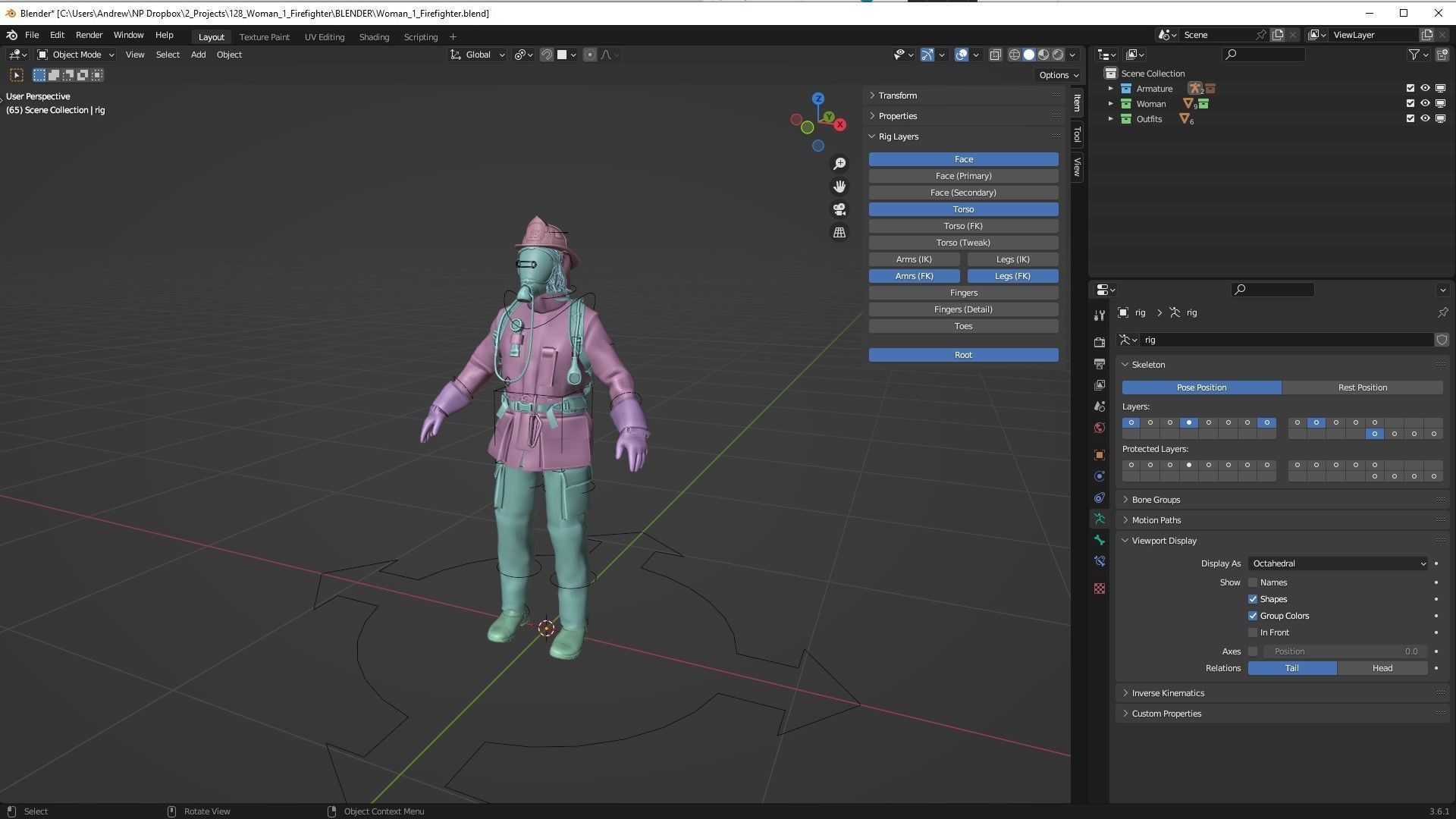 Realistic 3D model of Woman Firefighter - Modular - Rigged Low-poly 3D model_9
