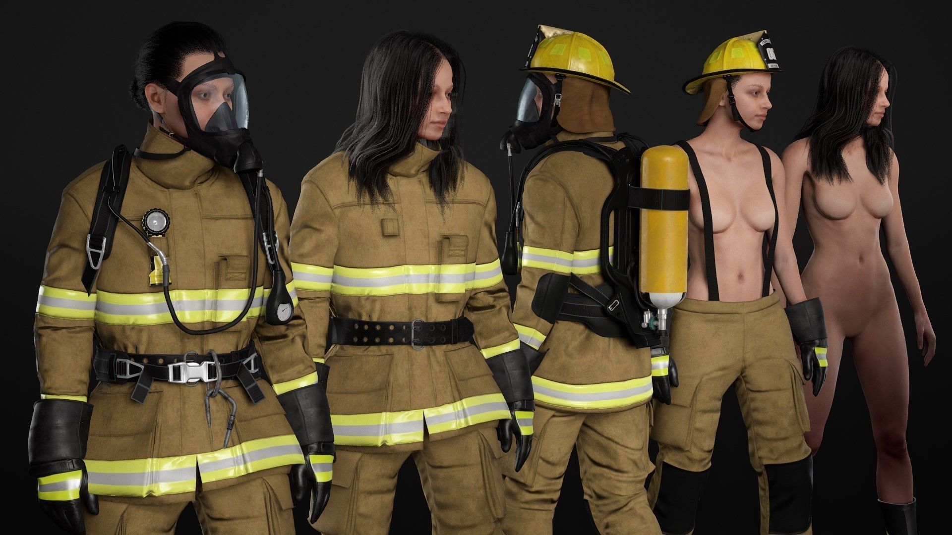 Realistic 3D model of Woman Firefighter - Modular - Rigged Low-poly 3D model_16