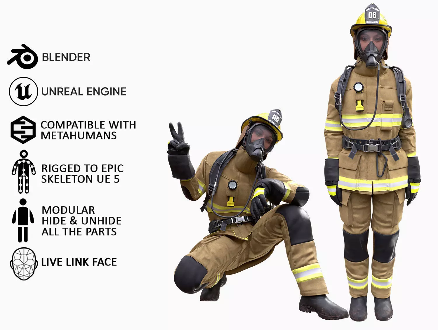 Realistic 3D model of Woman Firefighter - Modular - Rigged Low-poly 3D model_0