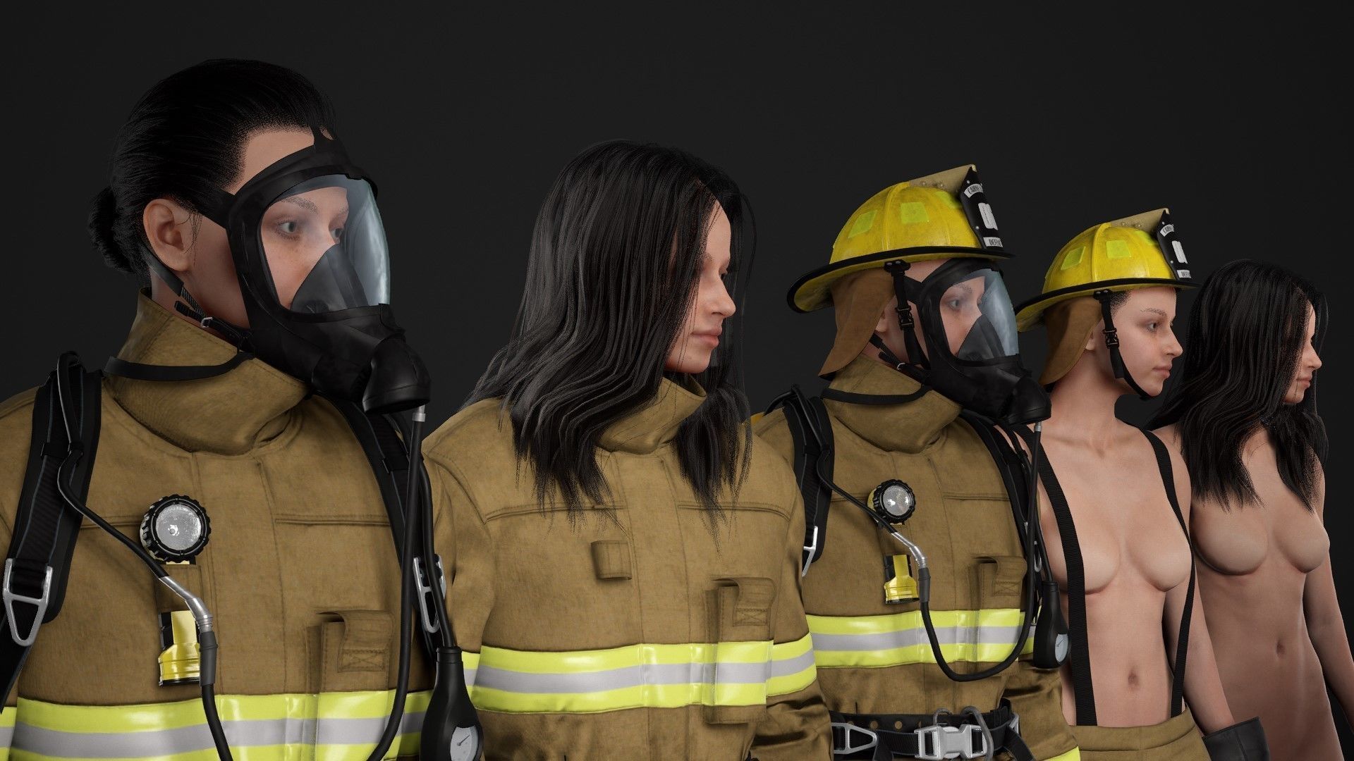 Realistic 3D model of Woman Firefighter - Modular - Rigged Low-poly 3D model_23