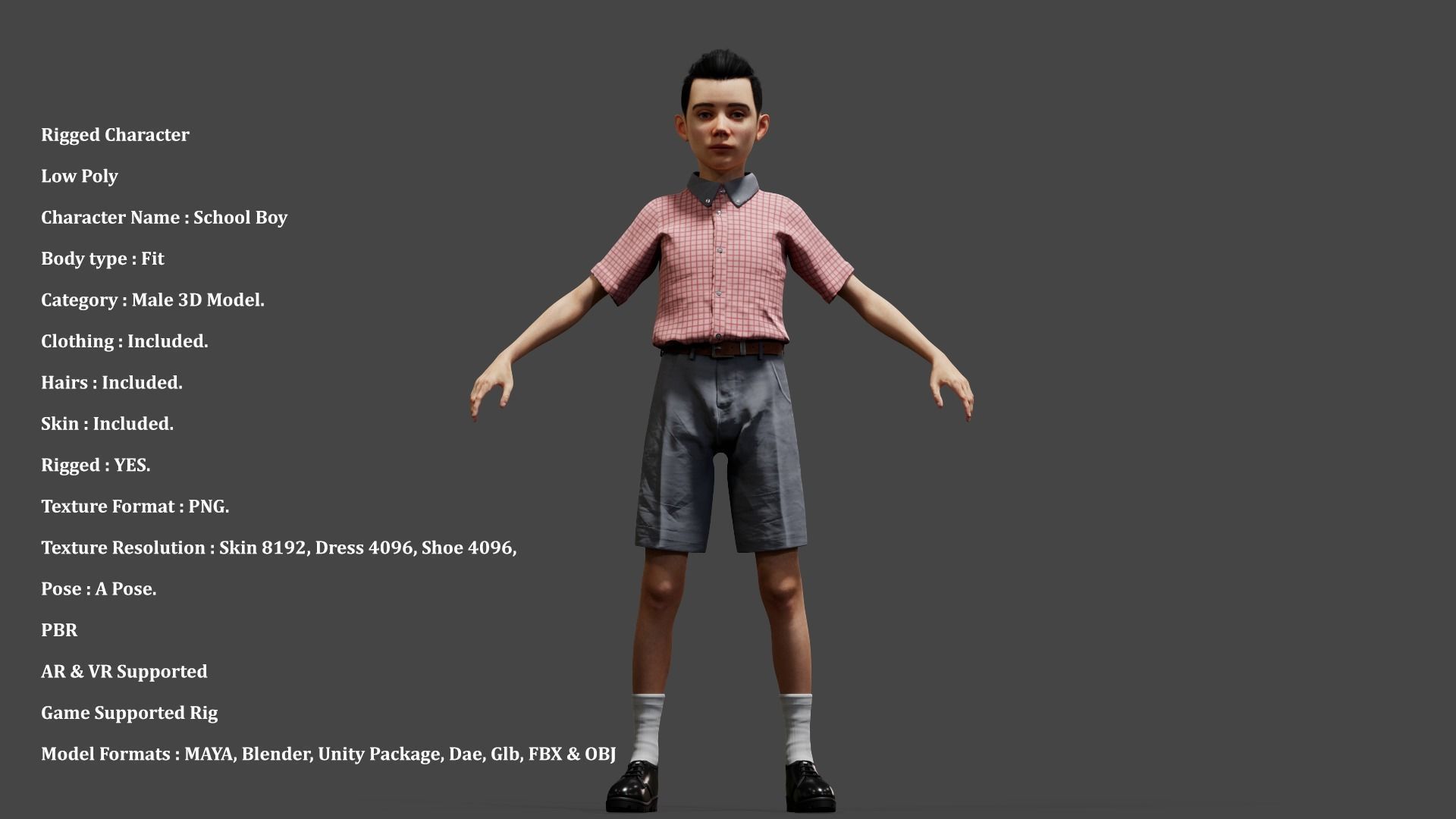 School Boy Low-poly 3D model_3
