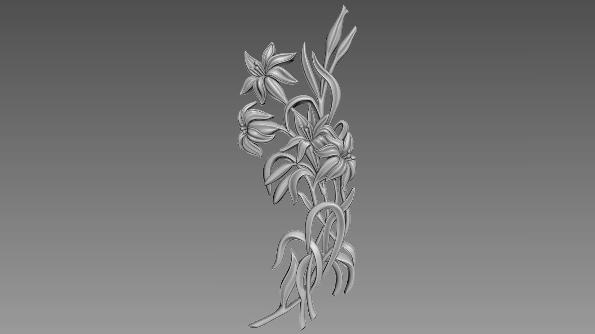 Lily Flowers Bas-Relief 3D model_1