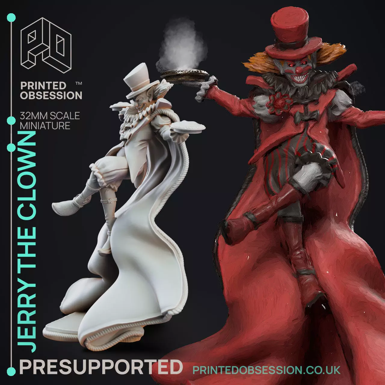 Jerry the Clown - 3D Printable TTRPG - PRESUPPORTED - 32mm Scale 3D print model_0