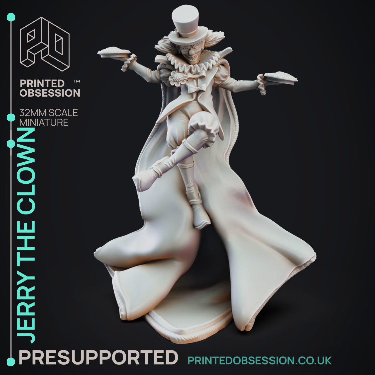 Jerry the Clown - 3D Printable TTRPG - PRESUPPORTED - 32mm Scale 3D print model_2