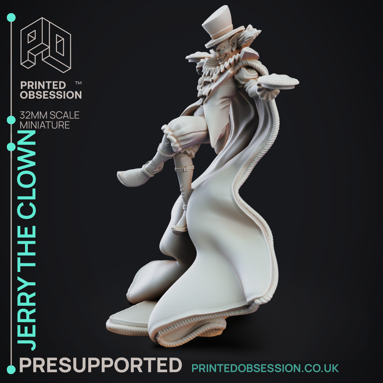 Jerry the Clown - 3D Printable TTRPG - PRESUPPORTED - 32mm Scale 3D print model_1