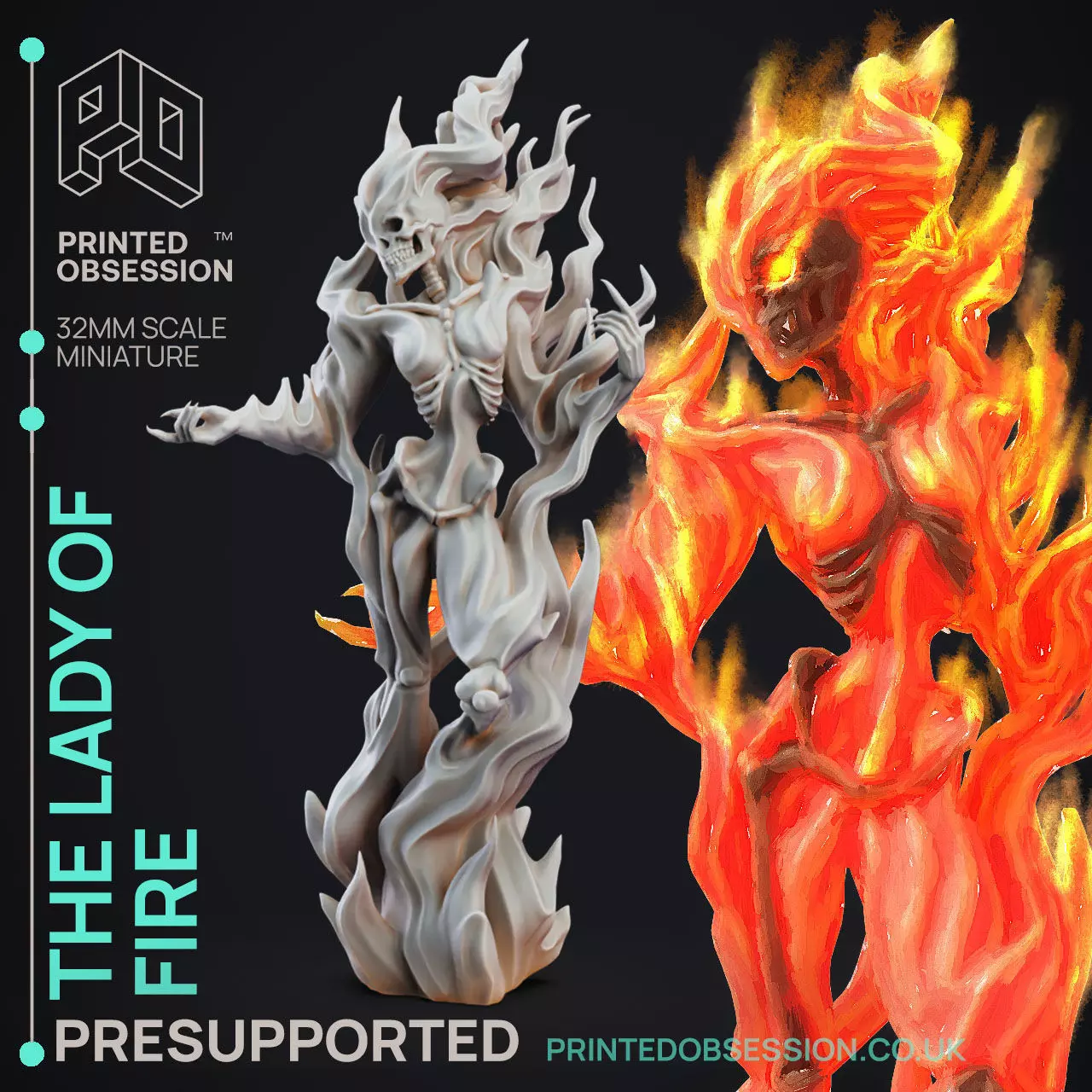 Lady of Fire - 3D Printable TTRPG - PRESUPPORTED - 32mm Scale 3D print model
