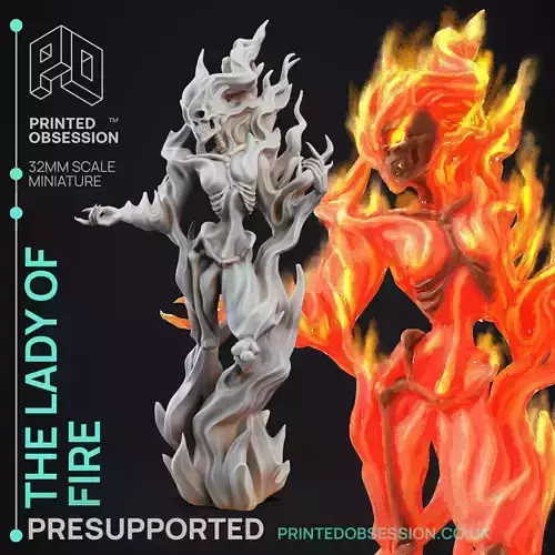 Lady of Fire - 3D Printable TTRPG - PRESUPPORTED - 32mm Scale