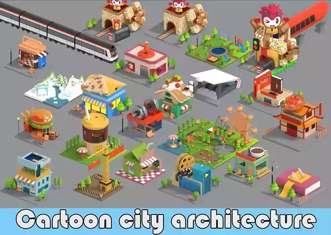 Cartoon city model combination 3D model