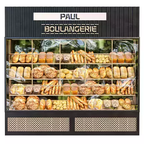 Showcase in a bakery with pastries 3D model