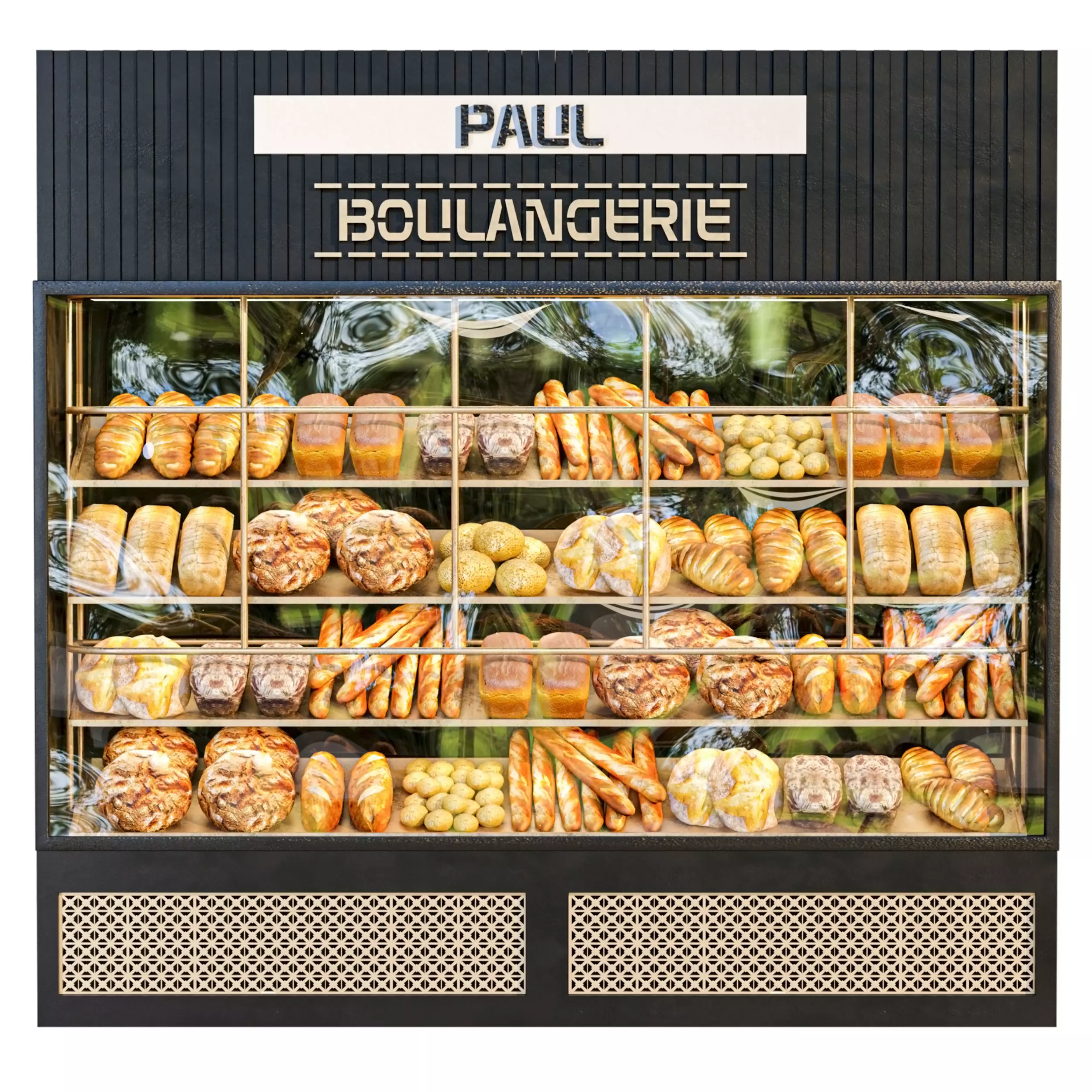Showcase in a bakery with pastries 3D model_0